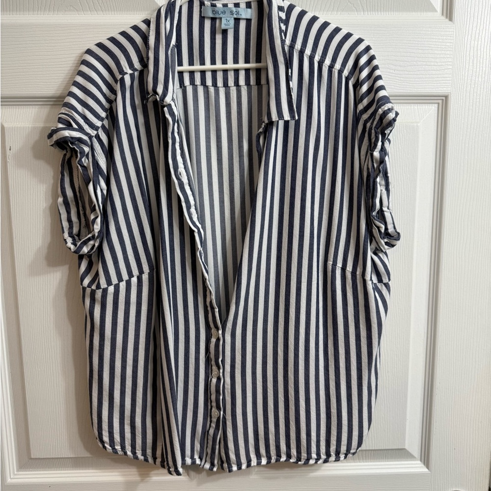 Blue & White Striped Button-Up Shirt